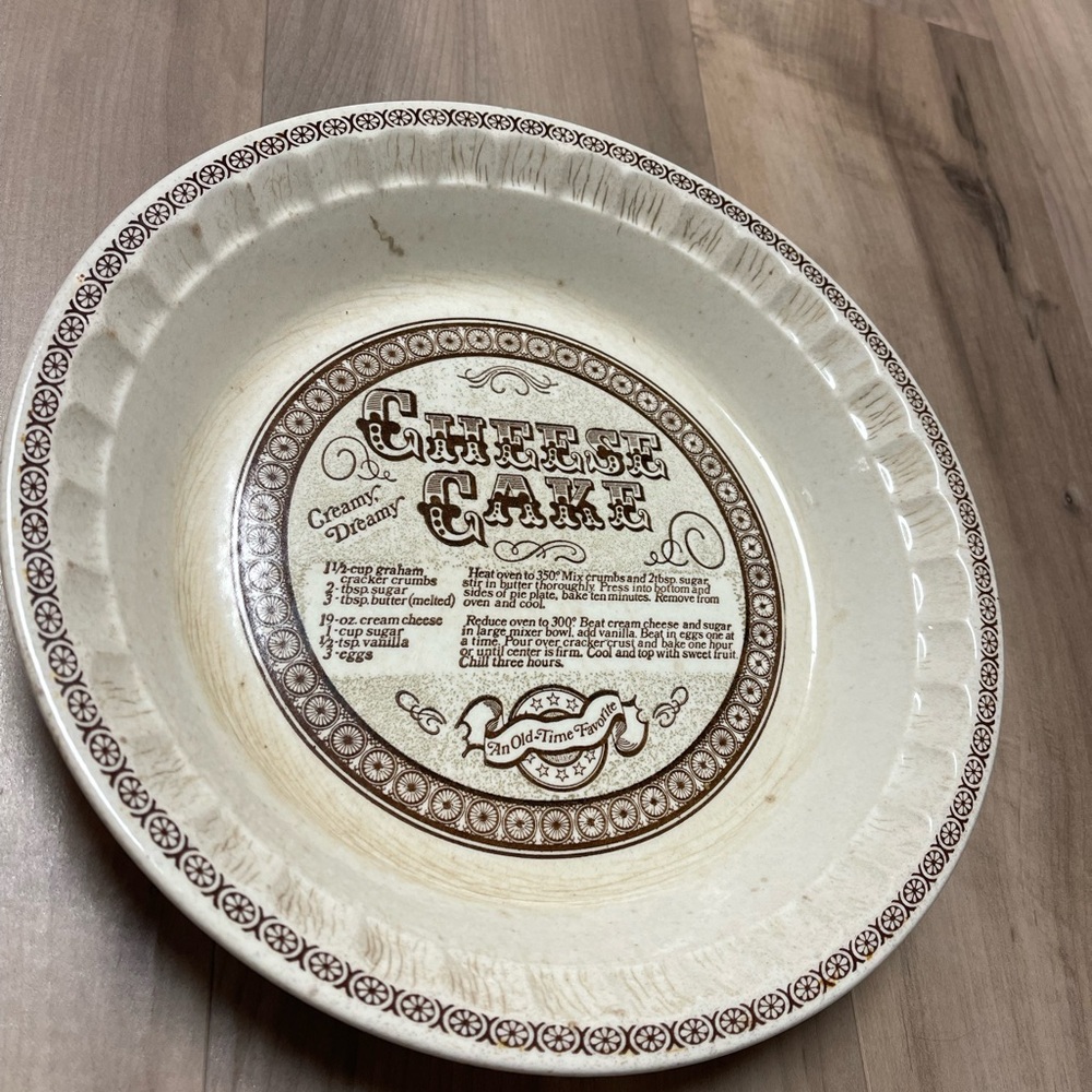 Vintage 1983 Cream and Brown Cheesecake Serving Plate with Recipe 11 inch round